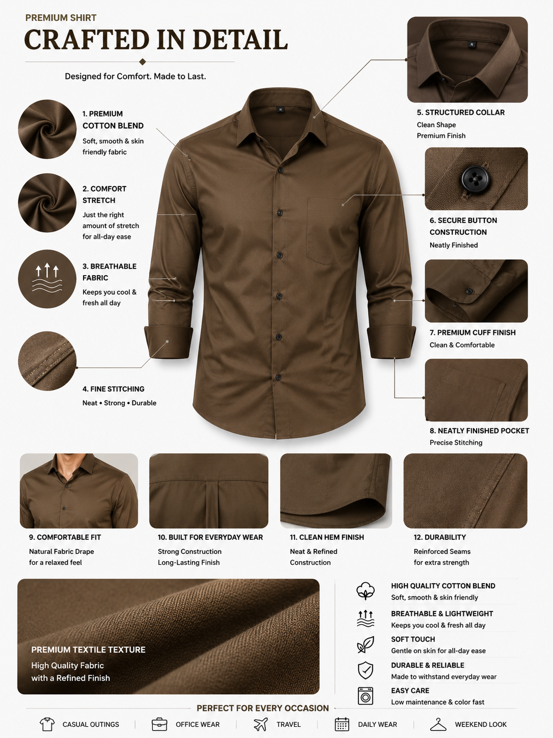Premium Coffee Brown Men's Formal Casual Shirt
