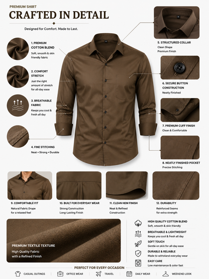 Premium Coffee Brown Men's Formal Casual Shirt