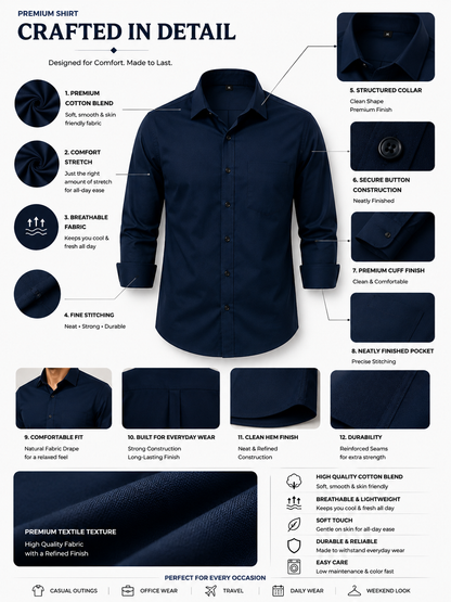 Premium Navy Blue Men's Formal Casual Shirt