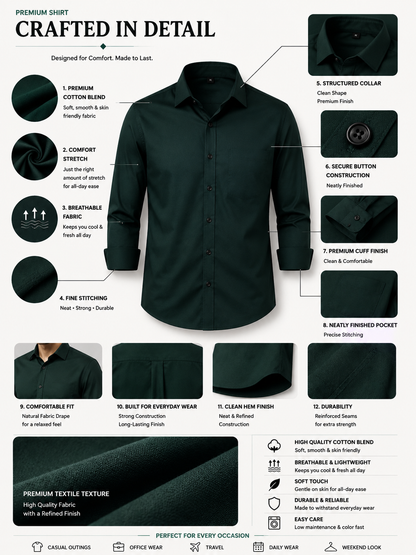 Premium Dark Green Men's Slim Fit Shirt
