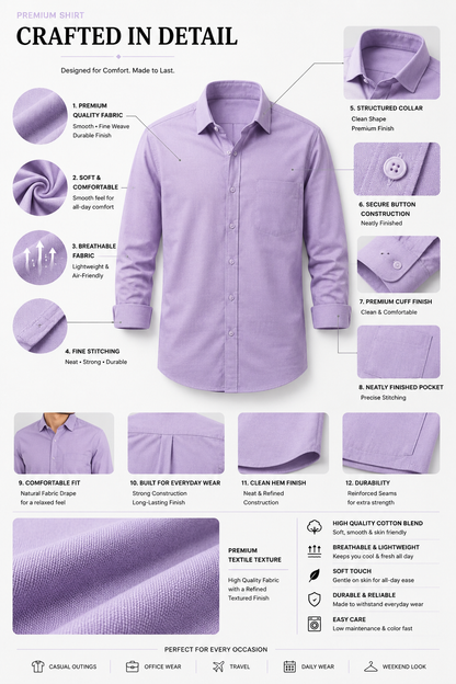 Premium Lavender Men's Slim Fit Formal Shirt