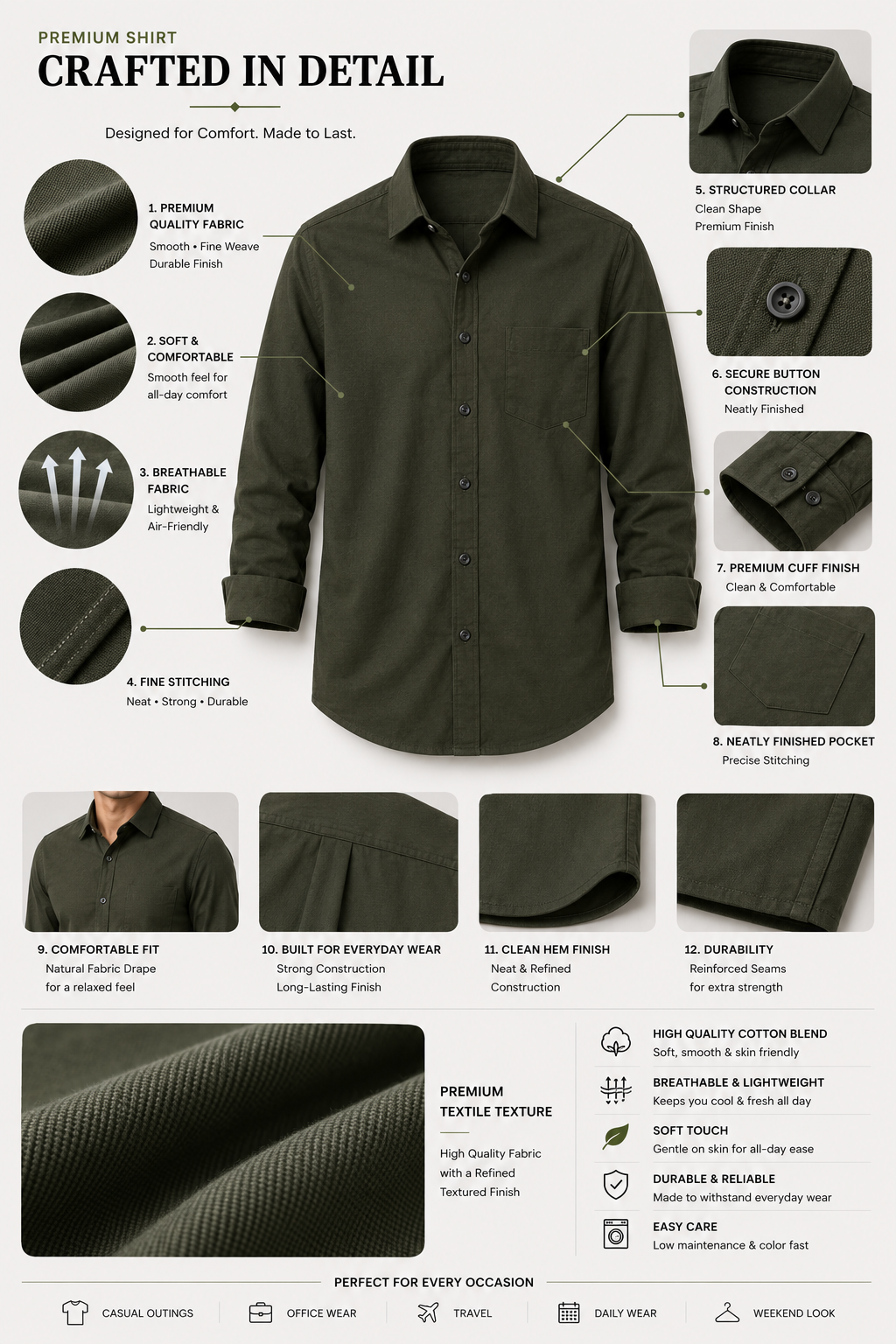 Premium Olive Green Men's Slim Fit Shirt