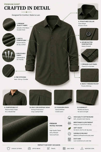 Premium Olive Green Men's Slim Fit Shirt