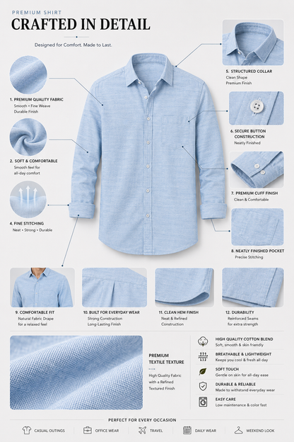 Premium Sky Blue Textured Casual Cotton Shirt