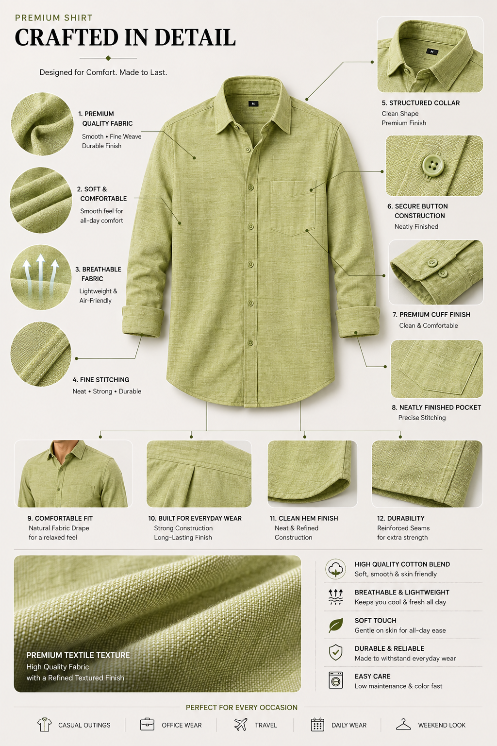 Premium Pistachio Green Men's Linen Casual Shirt