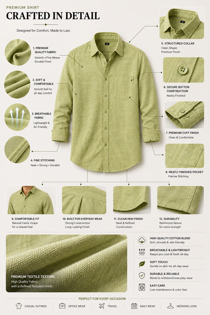 Premium Pistachio Green Men's Linen Casual Shirt