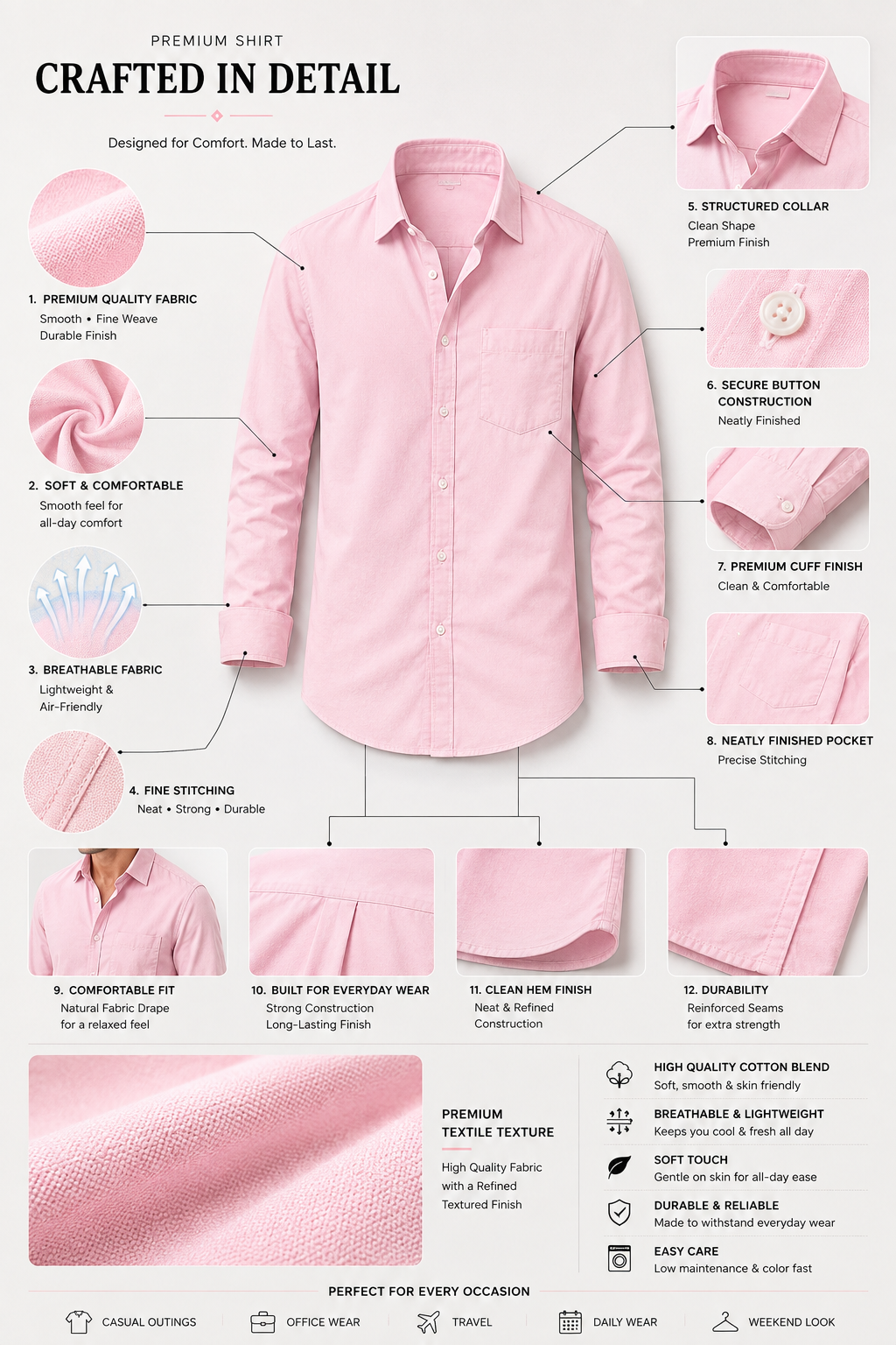 Premium Baby Pink Men's Casual Shirt