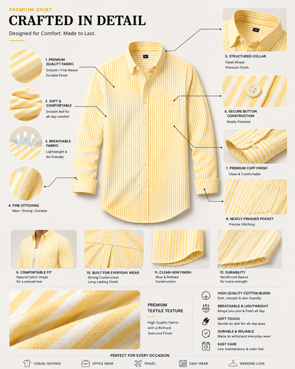 Premium Yellow & White Striped Men's Casual Shirt