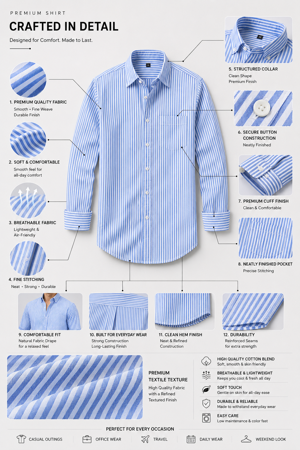 Premium Blue & White Striped Men's Casual Shirt