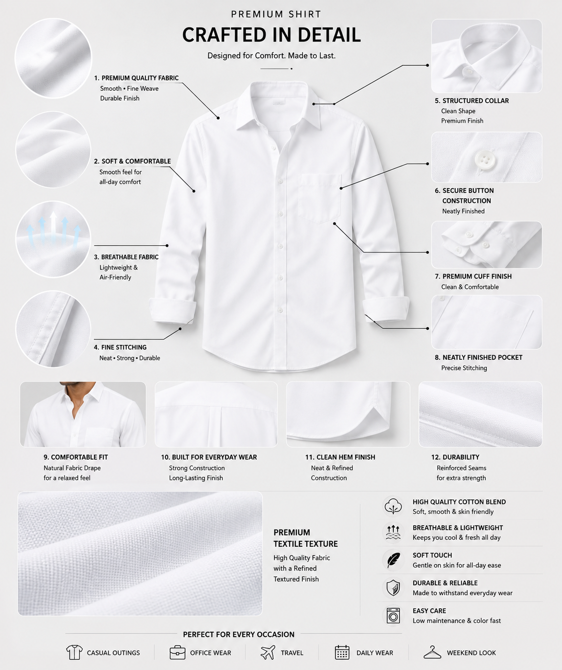 Premium White Men's Classic Casual Shirt