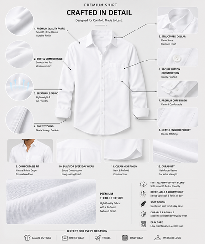 Premium White Men's Classic Casual Shirt