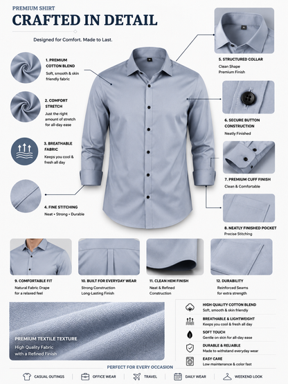 Premium Light Blue Men's Formal Casual Shirt