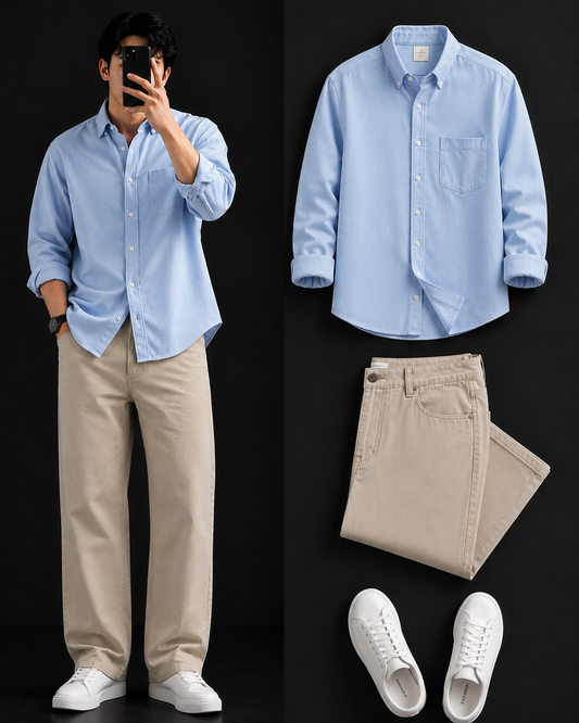 Men's Casual Shirt & Relaxed Fit Pants Combo – Trendy Smart Casual Outfit Set