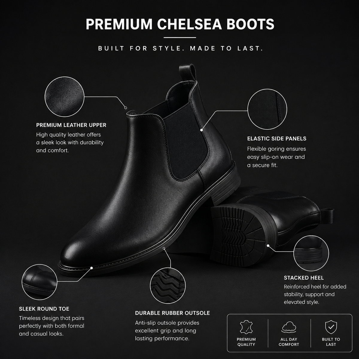 Men's Premium Black Chelsea Boots – Classic Formal & Casual Ankle Boots