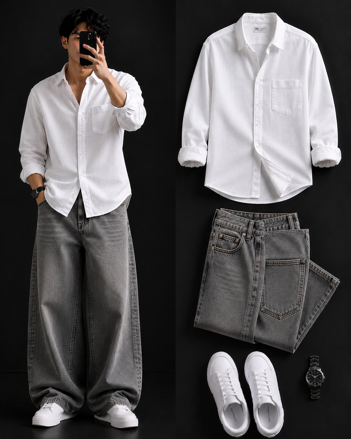 Men's Casual Shirt with Grey Baggy Jeans – Trendy College Outfit Set