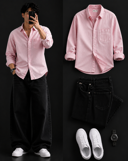 Men's Casual Shirt with Black Loose Fit Jeans – Trendy College Outfit Set
