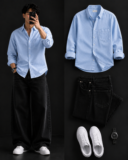 Men's Casual Shirt with Black Loose Fit Jeans – Trendy College Outfit Set