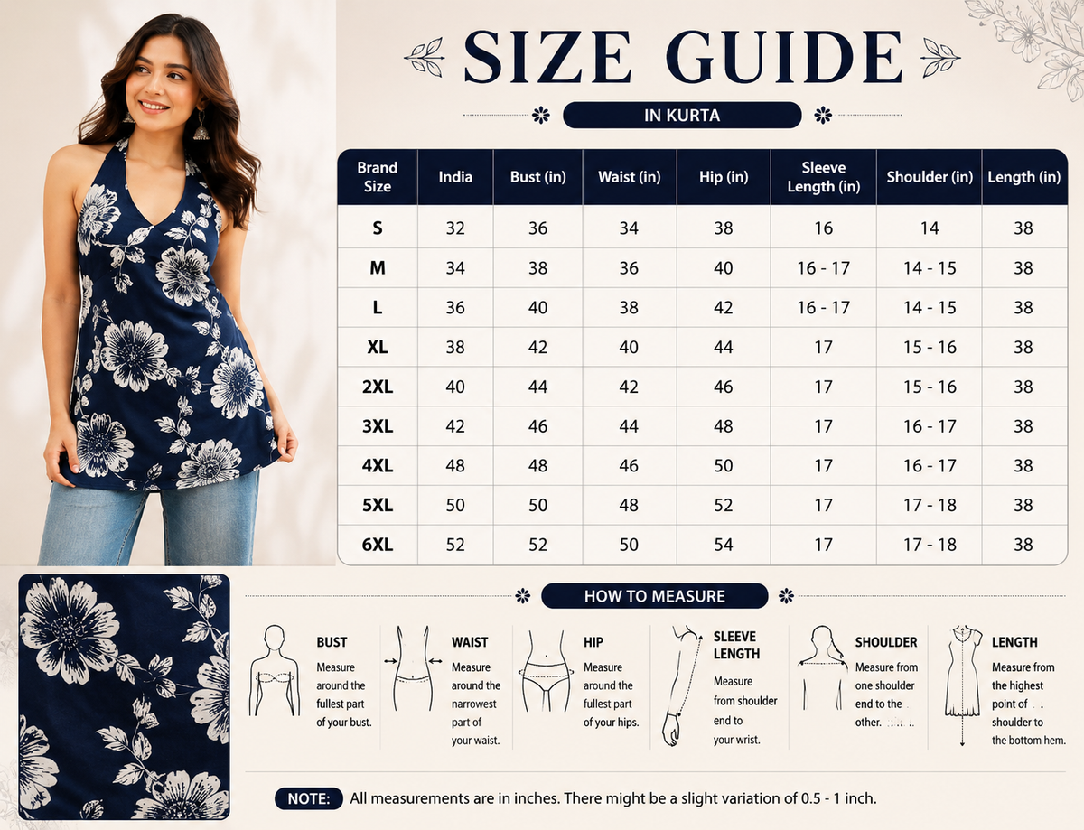 Navy Blue Floral Printed Halter Neck Top for Women