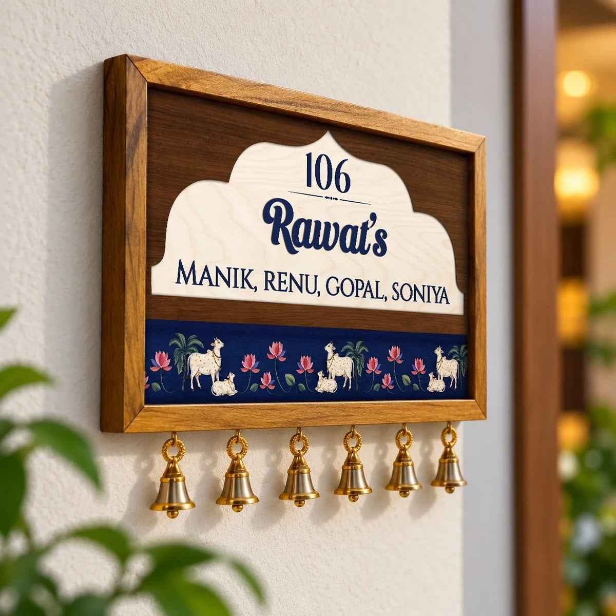 Personalized Indian Traditional Name Plate with Bells