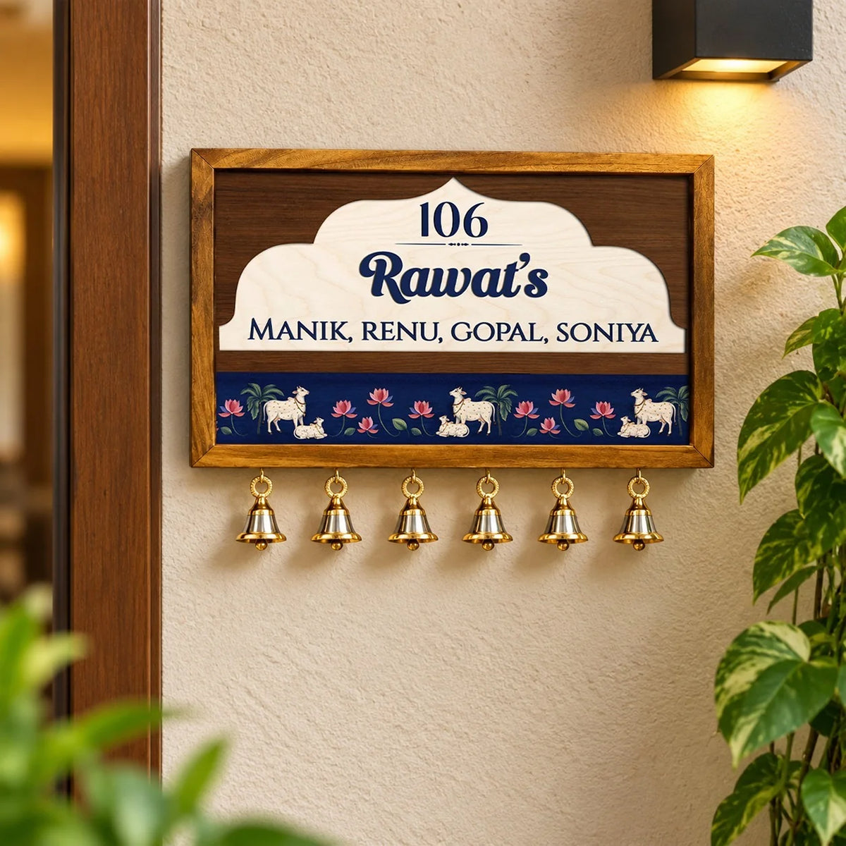 Personalized Indian Traditional Name Plate with Bells