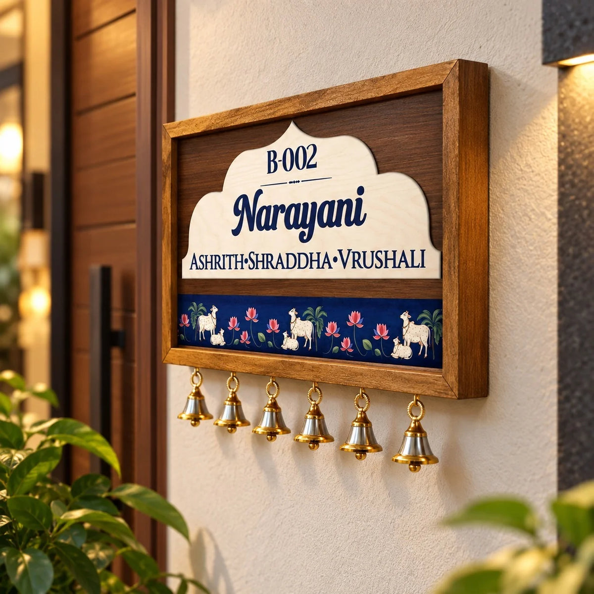 Personalized Indian Traditional Name Plate with Bells