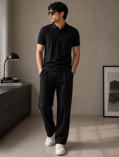 Men's Polo T-Shirt & Trousers Combo Set – Premium Casual Smart Outfit