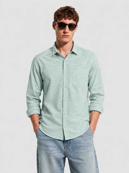 Premium Mint Green Textured Casual Linen Shirt