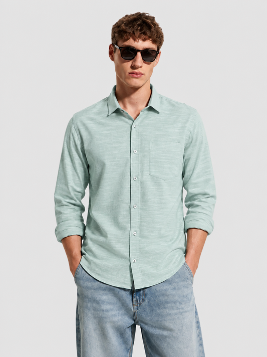 Premium Mint Green Textured Casual Linen Shirt