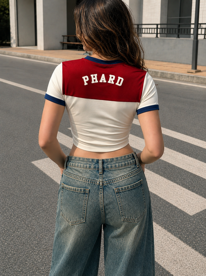 Red & White University 33 Cropped Racer Tee