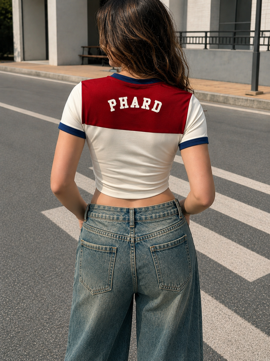 Red & White University 33 Cropped Racer Tee
