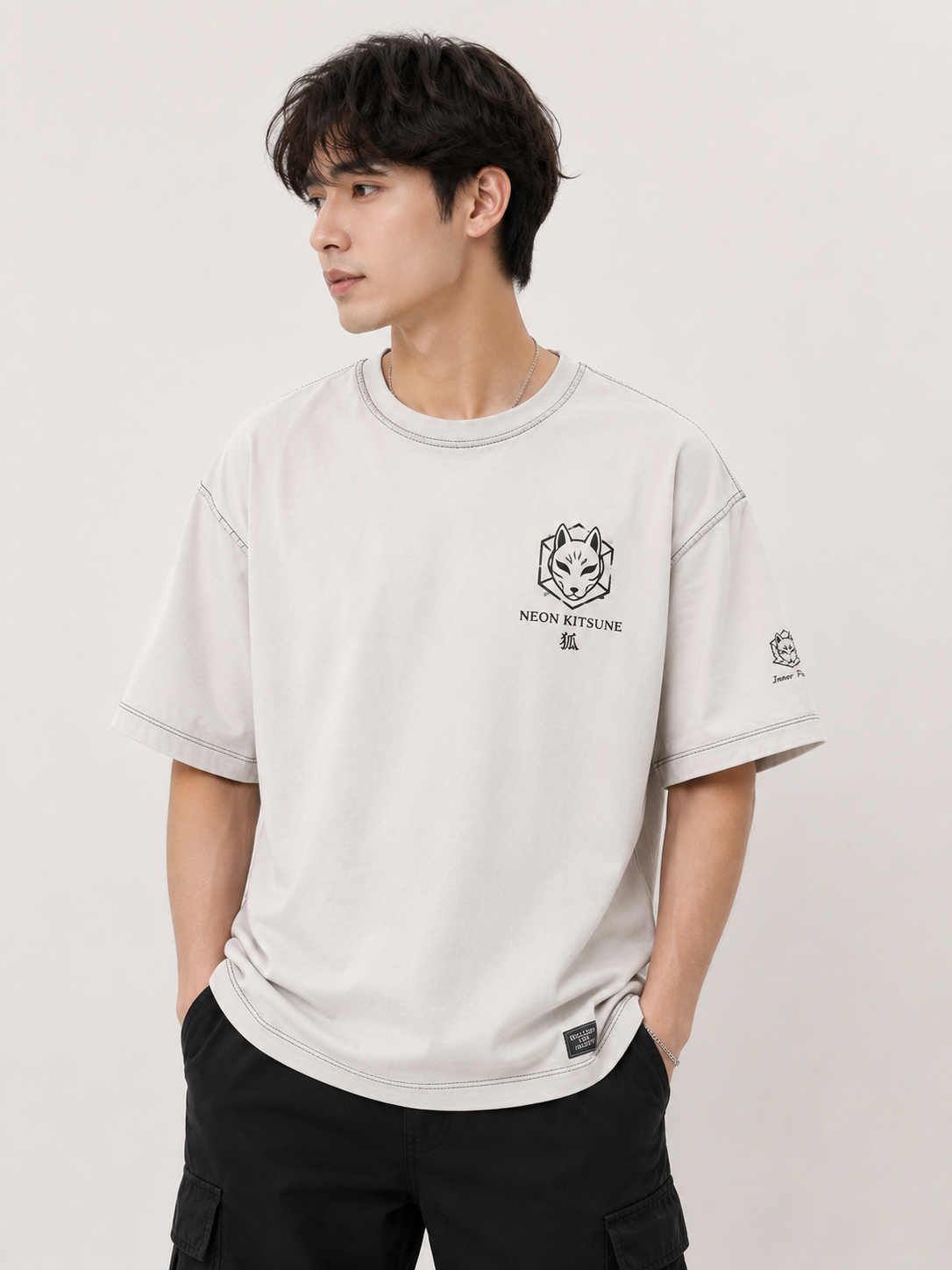 Neon Kitsune Oversized Graphic Printed T-Shirt for Men