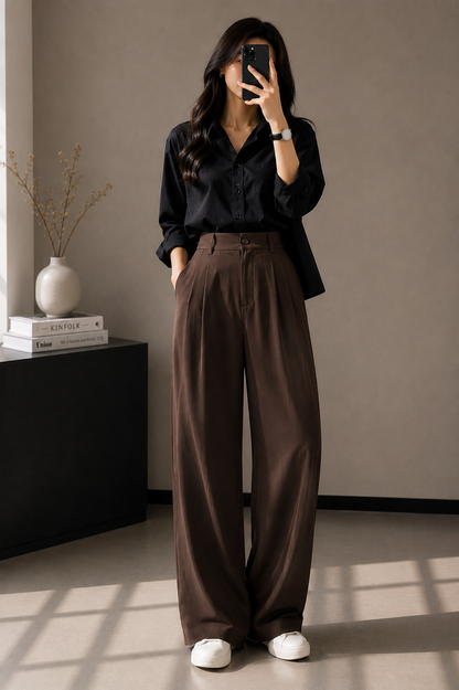 Women's Korean Wide-Leg Pants – High Waist Relaxed Fit Casual Trousers