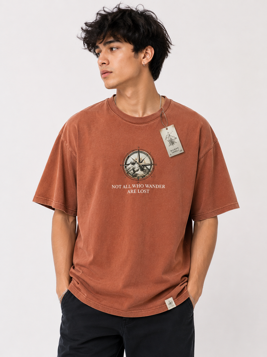 Vintage Atlas Oversized Printed T-Shirt for Men – Rust Brown
