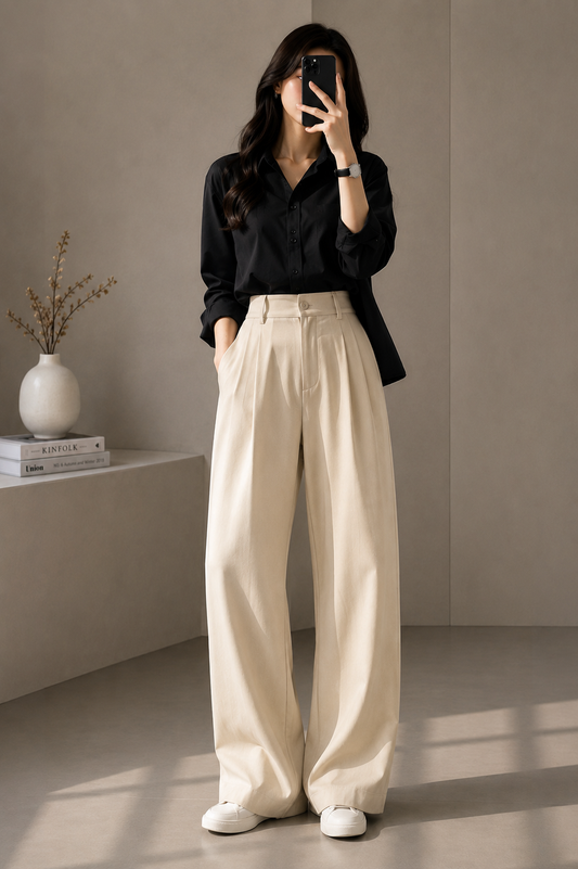 Women's Korean Wide-Leg Pants – High Waist Relaxed Fit Casual Trousers