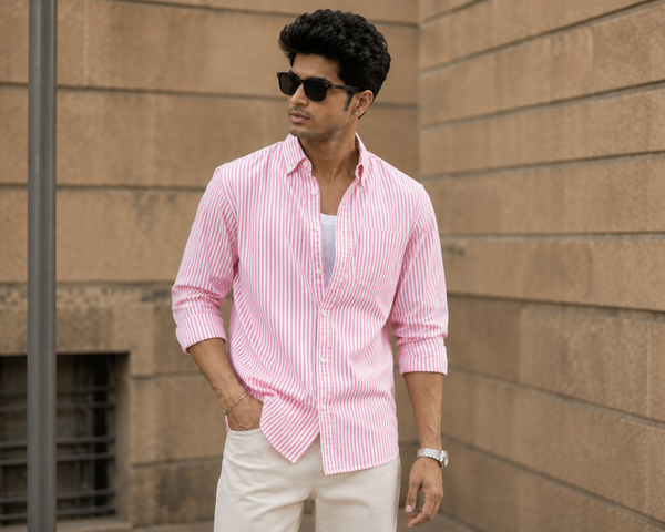 Premium Pink & White Striped Men's Casual Shirt