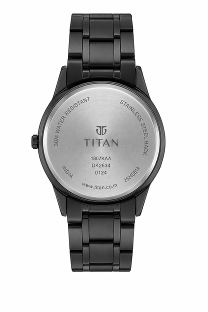 Titan Men's Analog Watch – Black Dial & Black Stainless Steel Strap