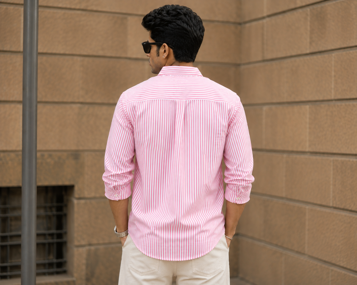 Premium Pink & White Striped Men's Casual Shirt