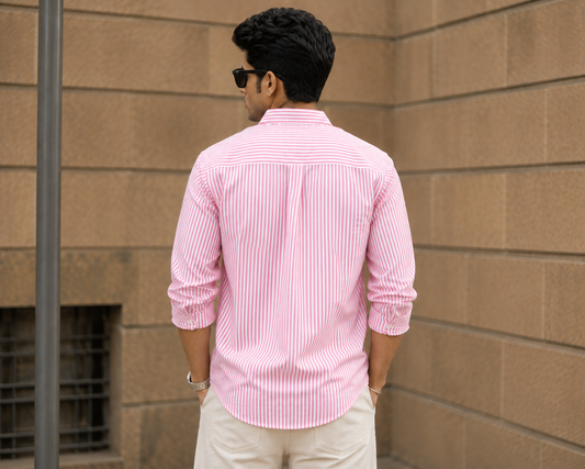 Premium Pink & White Striped Men's Casual Shirt