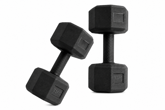 7.5KG Rubber Hex Dumbbell Pair | Anti-Slip Grip Strength Training Weights | Durable Home Gym Dumbbells for Men & Women | Full Body Workout Equipment | Black