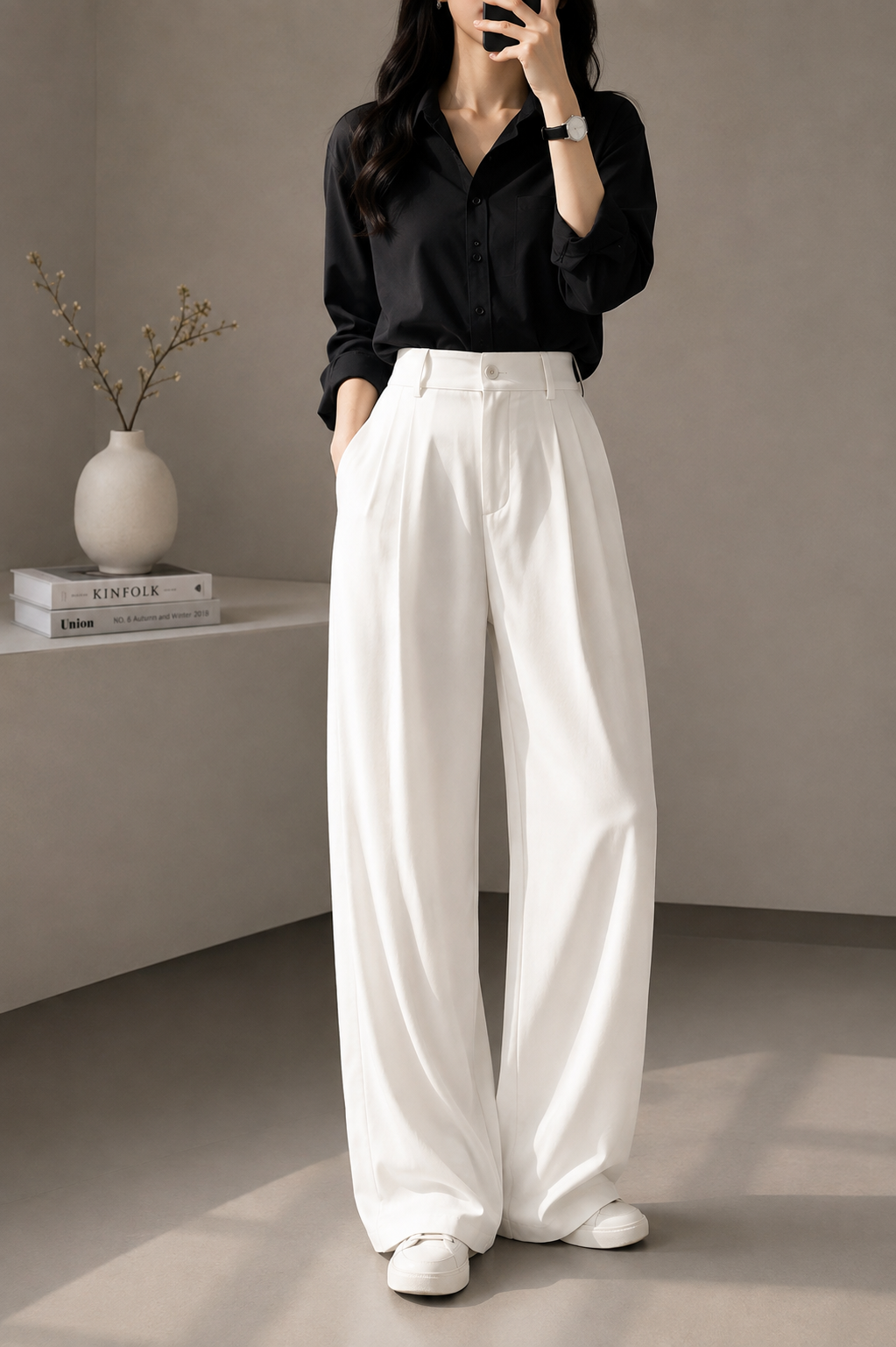 Women's Korean Wide-Leg Pants – High Waist Relaxed Fit Casual Trousers