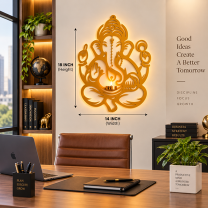 Golden Ganesha Wall Decor with Diya – Elegant Spiritual Decoration