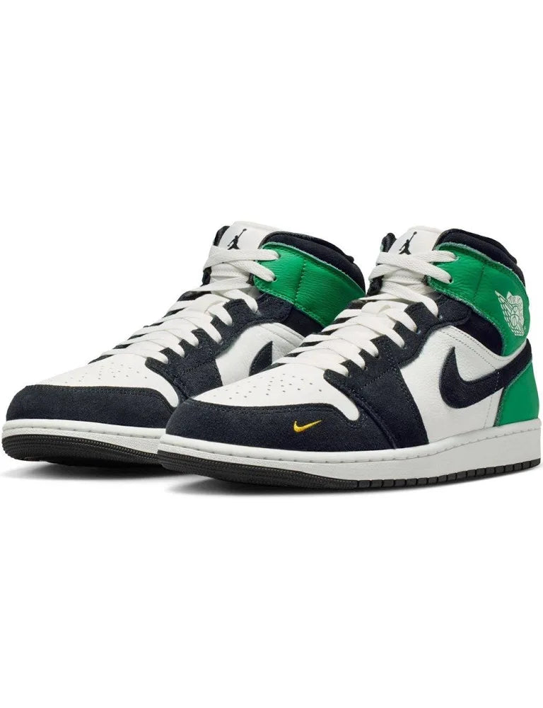 Nike Air Jordan 1 Mid White Black Green High-Top Sneakers for Men | Premium Casual & Streetwear Shoes