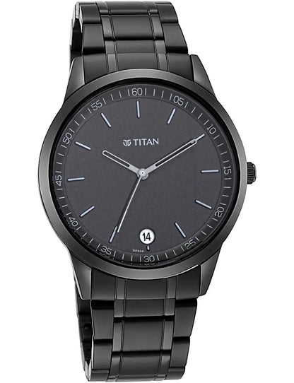 Titan Men's Analog Watch – Black Dial & Black Stainless Steel Strap
