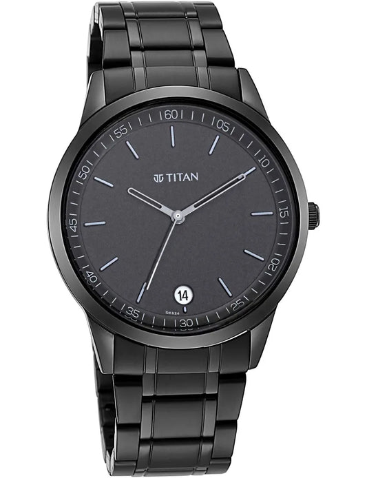 Titan Men's Analog Watch – Black Dial & Black Stainless Steel Strap