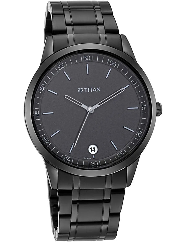 Titan Men's Analog Watch – Black Dial & Black Stainless Steel Strap