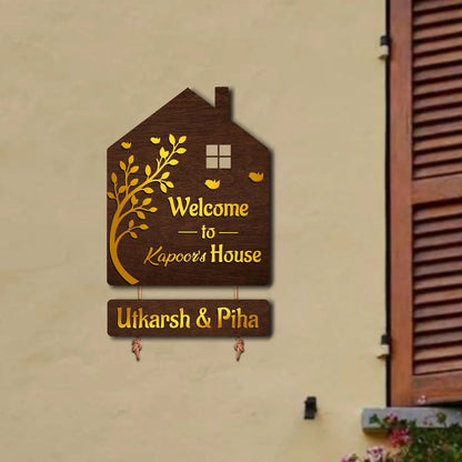 Personalized Tree Design Wooden House Name Plate