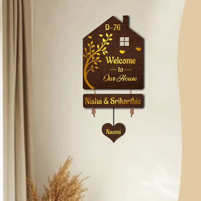 Personalized Tree Design Wooden House Name Plate