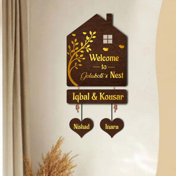 Personalized Tree Design Wooden House Name Plate